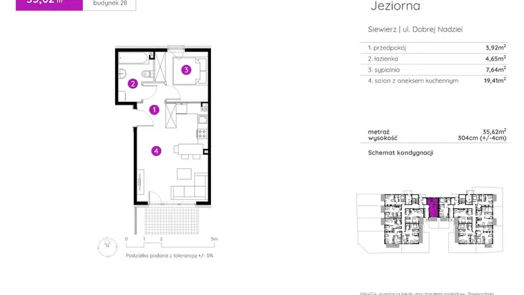 Rzut - Mieszkanie na sprzedaż 2 pokoje o powierzchni 35,62 m² - numer 28.A.0.1 w Murapol Siewierz Jeziorna bud. 27 i 28