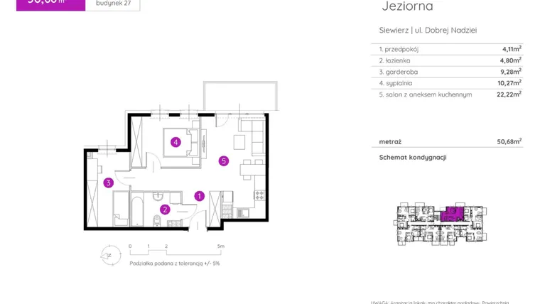 Rzut - Mieszkanie na sprzedaż 2 pokoje o powierzchni 50,68 m² - numer 27.A.3.1 w Murapol Siewierz Jeziorna bud. 27 i 28