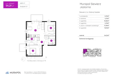 Rzut - Mieszkanie na sprzedaż 4 pokoje o powierzchni 54,21 m² - numer 27.A.2.7 w Murapol Siewierz Jeziorna bud. 27 i 28