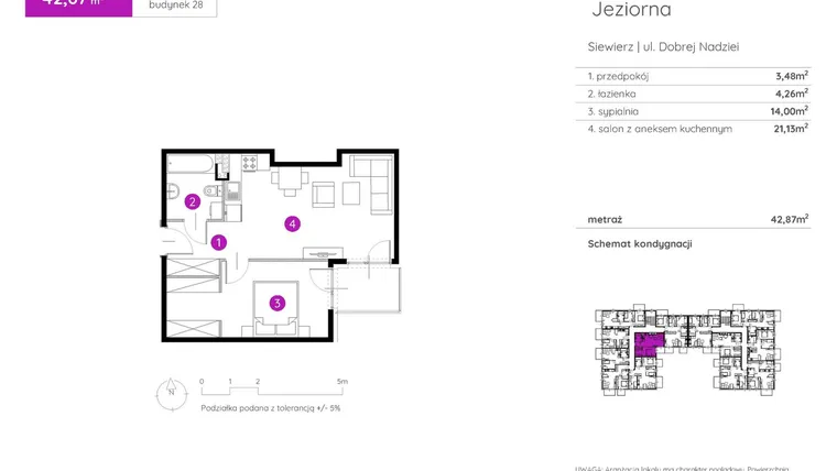 Rzut - Mieszkanie na sprzedaż 2 pokoje o powierzchni 42,87 m² - numer 28.A.1.2 w Murapol Siewierz Jeziorna bud. 27 i 28