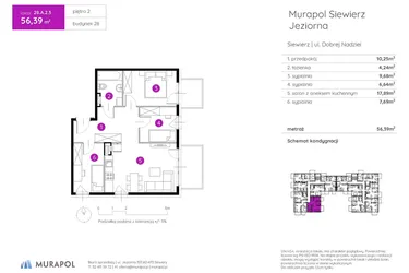 Rzut - Mieszkanie na sprzedaż 4 pokoje o powierzchni 56,39 m² - numer 28.A.2.3 w Murapol Siewierz Jeziorna bud. 27 i 28