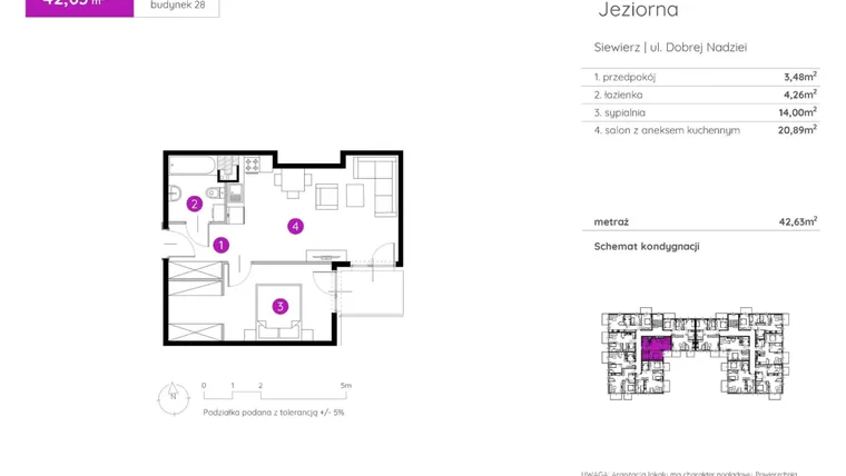 Rzut - Mieszkanie na sprzedaż 2 pokoje o powierzchni 42,63 m² - numer 28.A.2.2 w Murapol Siewierz Jeziorna bud. 27 i 28