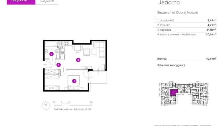 Rzut - Mieszkanie na sprzedaż 2 pokoje o powierzchni 42,64 m² - numer 28.A.3.2 w Murapol Siewierz Jeziorna bud. 27 i 28