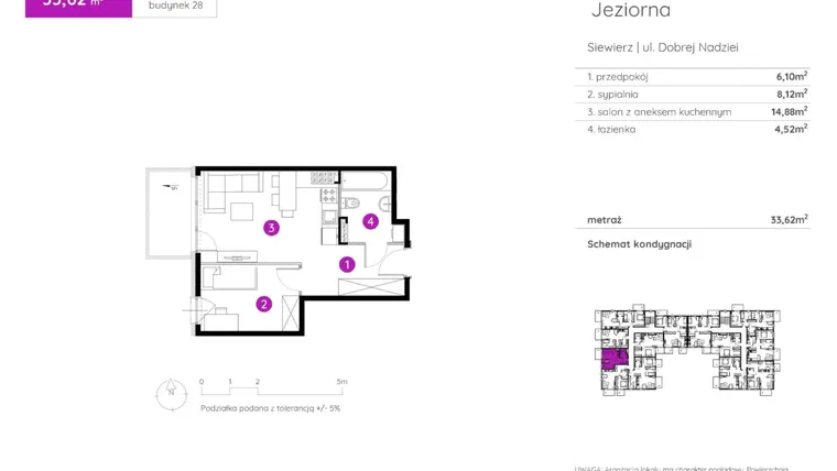 Rzut - Mieszkanie na sprzedaż 2 pokoje o powierzchni 33,62 m² - numer 28.A.3.5 w Murapol Siewierz Jeziorna bud. 27 i 28