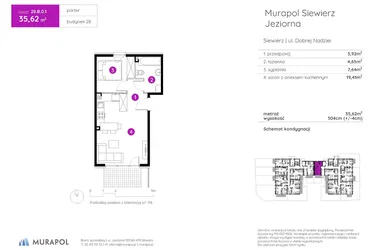 Rzut - Mieszkanie na sprzedaż 2 pokoje o powierzchni 35,62 m² - numer 28.B.0.1 w Murapol Siewierz Jeziorna bud. 27 i 28