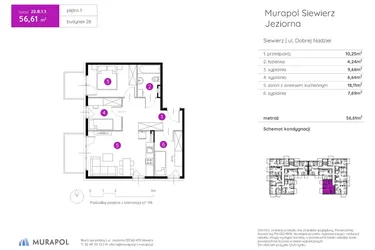 Rzut - Mieszkanie na sprzedaż 4 pokoje o powierzchni 56,61 m² - numer 28.B.1.3 w Murapol Siewierz Jeziorna bud. 27 i 28