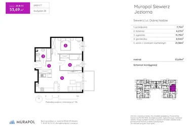 Rzut - Mieszkanie na sprzedaż 2 pokoje o powierzchni 53,69 m² - numer 28.B.1.5 w Murapol Siewierz Jeziorna bud. 27 i 28