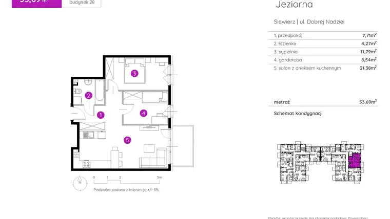 Rzut - Mieszkanie na sprzedaż 2 pokoje o powierzchni 53,69 m² - numer 28.B.1.5 w Murapol Siewierz Jeziorna bud. 27 i 28