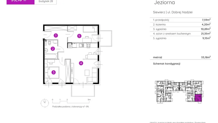 Rzut - Mieszkanie na sprzedaż 3 pokoje o powierzchni 53,18 m² - numer 28.B.2.4 w Murapol Siewierz Jeziorna bud. 27 i 28