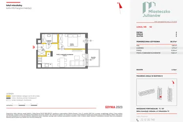 Rzut - Mieszkanie na sprzedaż 2 pokoje o powierzchni 38,43 m² - numer 92 w Miasteczko Julianów