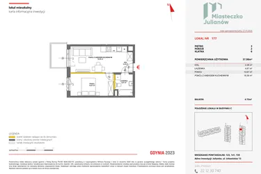 Rzut - Mieszkanie na sprzedaż 2 pokoje o powierzchni 37,98 m² - numer 177 w Miasteczko Julianów