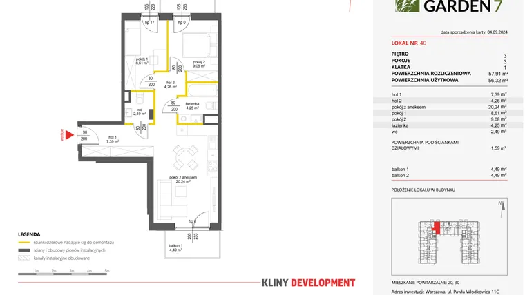 Rzut - Mieszkanie na sprzedaż 3 pokoje o powierzchni 56,32 m² - numer 40 w Nova Viva Garden 7