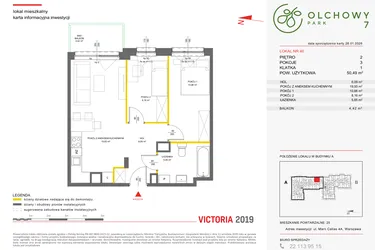 Rzut - Mieszkanie na sprzedaż 3 pokoje o powierzchni 50,23 m² - numer 40 w Olchowy Park VII