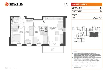Rzut - Mieszkanie na sprzedaż 4 pokoje o powierzchni 64,67 m² - numer B.5 w Osiedle Warszawska etap III