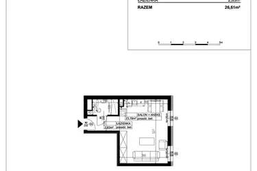 Rzut - Mieszkanie na sprzedaż 1 pokój o powierzchni 26,61 m² - numer 26 w Ceramika
