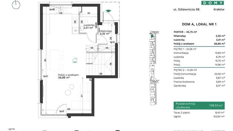 Rzut - Dom na sprzedaż 4 pokoje o powierzchni 138,53 m² - numer A1 w Destino Domy