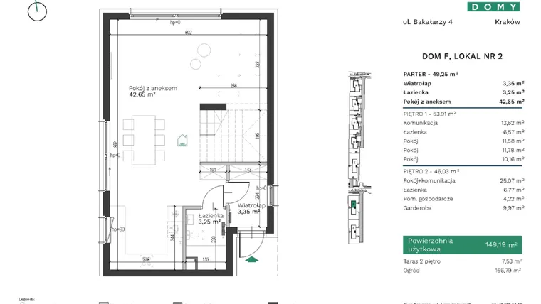 Rzut - Dom na sprzedaż 5 pokoi o powierzchni 149,19 m² - numer F2 w Destino Domy