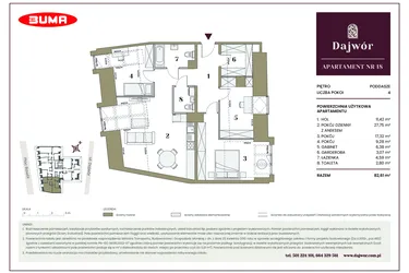 Rzut - Mieszkanie na sprzedaż 4 pokoje o powierzchni 82,61 m² - numer 18 w Dajwór