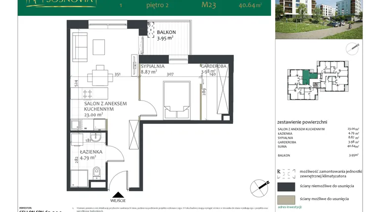 Rzut - Mieszkanie na sprzedaż 2 pokoje o powierzchni 40,61 m² - numer 1.M23 w Sosnovia