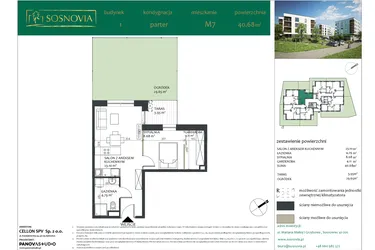 Rzut - Mieszkanie na sprzedaż 2 pokoje o powierzchni 40,61 m² - numer 1.M7 w Sosnovia