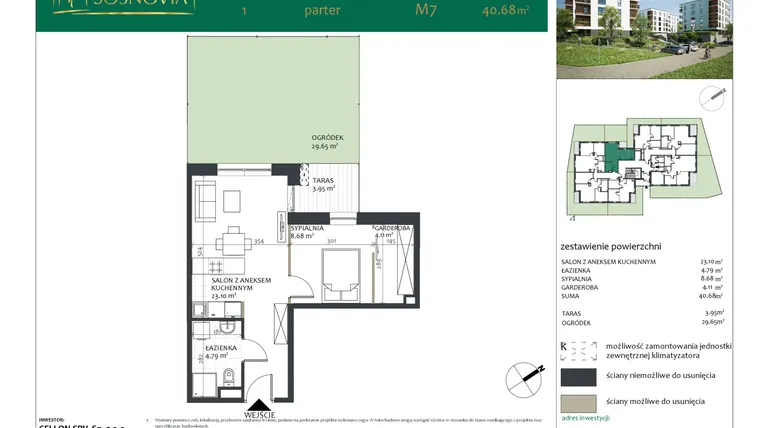 Rzut - Mieszkanie na sprzedaż 2 pokoje o powierzchni 40,61 m² - numer 1.M7 w Sosnovia