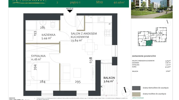 Rzut - Mieszkanie na sprzedaż 2 pokoje o powierzchni 40,46 m² - numer 2.M10 w Sosnovia