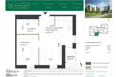 Rzut - Mieszkanie na sprzedaż 2 pokoje o powierzchni 40,46 m² - numer 2.M10 w Sosnovia