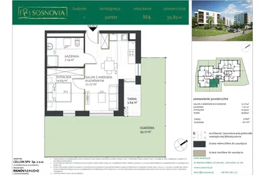 Rzut - Mieszkanie na sprzedaż 2 pokoje o powierzchni 39,85 m² - numer 1.M4 w Sosnovia