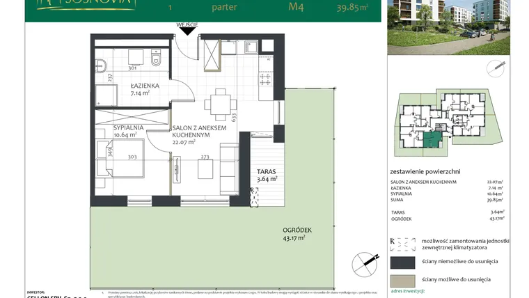 Rzut - Mieszkanie na sprzedaż 2 pokoje o powierzchni 39,85 m² - numer 1.M4 w Sosnovia