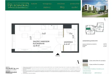 Rzut - Mieszkanie na sprzedaż 1 pokój o powierzchni 29,28 m² - numer 2.M23 w Sosnovia