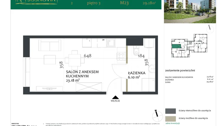 Rzut - Mieszkanie na sprzedaż 1 pokój o powierzchni 29,28 m² - numer 2.M23 w Sosnovia