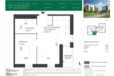 Rzut - Mieszkanie na sprzedaż 2 pokoje o powierzchni 40,46 m² - numer 2.M25 w Sosnovia