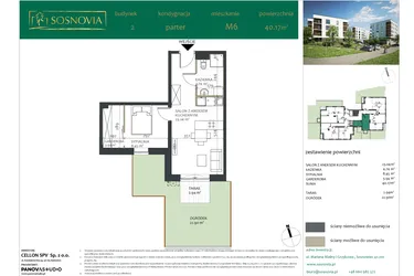 Rzut - Mieszkanie na sprzedaż 2 pokoje o powierzchni 40,17 m² - numer 2.M6 w Sosnovia