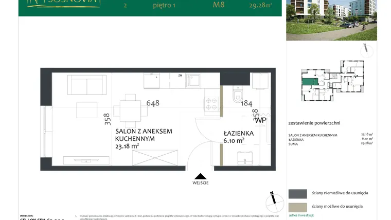 Rzut - Mieszkanie na sprzedaż 1 pokój o powierzchni 29,28 m² - numer 2.M8 w Sosnovia