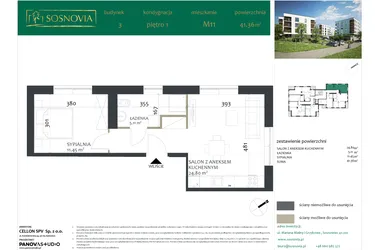 Rzut - Mieszkanie na sprzedaż 2 pokoje o powierzchni 41,34 m² - numer 3.M11 w Sosnovia