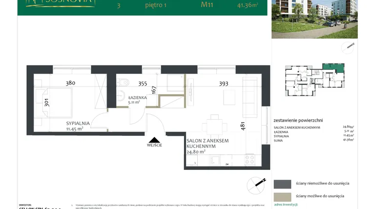 Rzut - Mieszkanie na sprzedaż 2 pokoje o powierzchni 41,34 m² - numer 3.M11 w Sosnovia