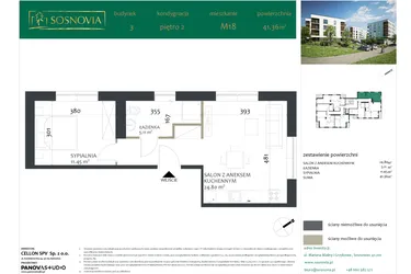 Rzut - Mieszkanie na sprzedaż 2 pokoje o powierzchni 41,34 m² - numer 3.M18 w Sosnovia