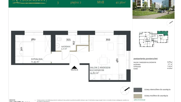 Rzut - Mieszkanie na sprzedaż 2 pokoje o powierzchni 41,34 m² - numer 3.M18 w Sosnovia