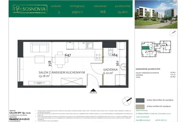 Rzut - Mieszkanie na sprzedaż 1 pokój o powierzchni 29,28 m² - numer 3.M8 w Sosnovia