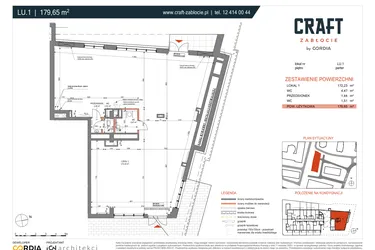 Rzut - Lokal użytkowy na sprzedaż 1 pokój o powierzchni 179,65 m² - numer LU.1 w Craft Zabłocie