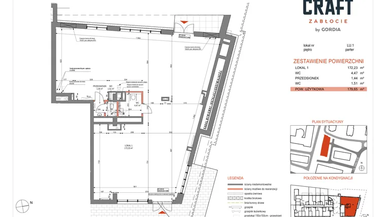 Rzut - Lokal użytkowy na sprzedaż 1 pokój o powierzchni 179,65 m² - numer LU.1 w Craft Zabłocie