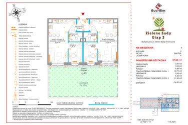 Rzut - Mieszkanie na sprzedaż 4 pokoje o powierzchni 67,65 m² - numer 1 w Zielone Sady etap III