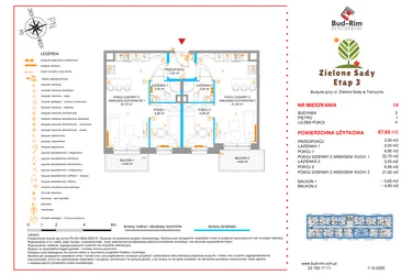 Rzut - Mieszkanie na sprzedaż 4 pokoje o powierzchni 67,65 m² - numer 14 w Zielone Sady etap III