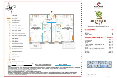 Rzut - Mieszkanie na sprzedaż 4 pokoje o powierzchni 67,65 m² - numer 28 w Zielone Sady etap III