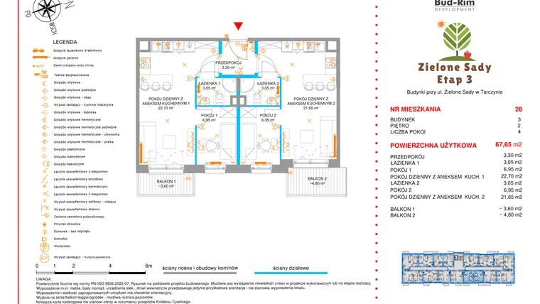Rzut - Mieszkanie na sprzedaż 4 pokoje o powierzchni 67,65 m² - numer 28 w Zielone Sady etap III