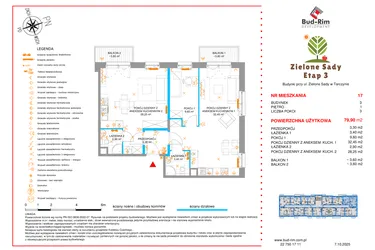 Rzut - Mieszkanie na sprzedaż 3 pokoje o powierzchni 79,9 m² - numer 17 w Zielone Sady etap III