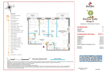 Rzut - Mieszkanie na sprzedaż 3 pokoje o powierzchni 80,65 m² - numer 17 w Zielone Sady etap III