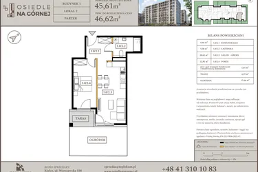 Rzut - Mieszkanie na sprzedaż 2 pokoje o powierzchni 45,61 m² - numer M2 w Osiedle Na Górnej etap V