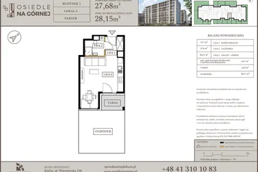 Rzut - Mieszkanie na sprzedaż 1 pokój o powierzchni 27,68 m² - numer M4 w Osiedle Na Górnej etap V