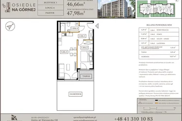 Rzut - Mieszkanie na sprzedaż 2 pokoje o powierzchni 46,66 m² - numer M6 w Osiedle Na Górnej etap V